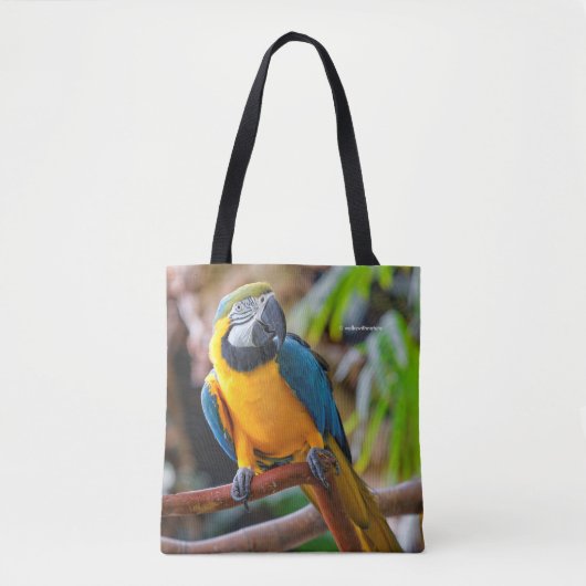 Schönes Blau und Gold Macaw Tasche (Vorderseite)