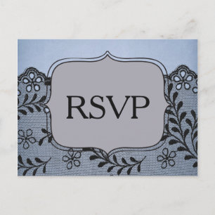 Schönes Blau und Schwarz Imitate Lace UAWG Einladungspostkarte