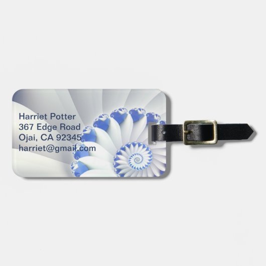 Schönes Blau und Weiß Meer Muschel Feines Fraktal Gepäckanhänger (Vorderseite horizontal)