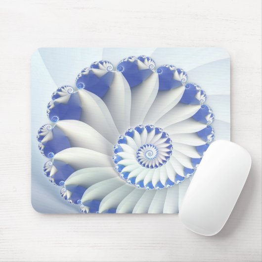Schönes Blau und Weiß Meer Muschel Feines Fraktal Mousepad (Mit Mouse)