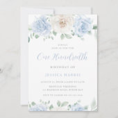 Schönes Blau und Weiße Blüte 100. Geburtstag Einladung (Vorderseite)