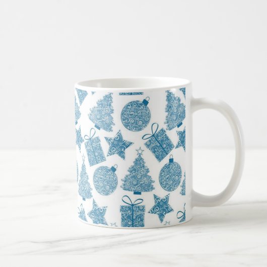 Schönes Blau und weiße Weihnachten Kaffeetasse (Rechts)