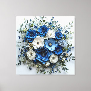 Schönes Blau-Weiß-Blumenarrangement Leinwanddruck