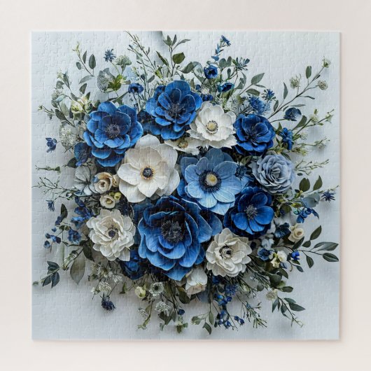 Schönes Blau-Weiß-Blumenarrangement Puzzle (Vertikal)