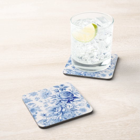 Schönes Blau & Weiße Rosen & Wildblumen Getränkeuntersetzer (Rechte Seite)