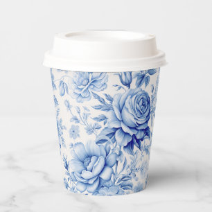 Schönes Blau & Weiße Rosen & Wildblumen Pappbecher