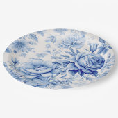 Schönes Blau & Weiße Rosen & Wildblumen Pappteller (Schrägansicht)