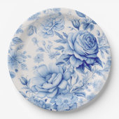 Schönes Blau & Weiße Rosen & Wildblumen Pappteller (Vorderseite)