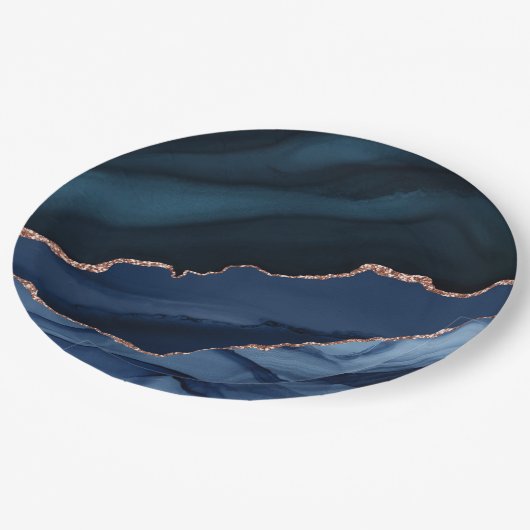 Schönes blaues Agate-Muster nach Quarantäne-Party Pappteller (Schrägansicht)