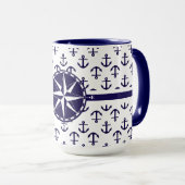 Schönes blaues Anchor-Muster Nautical Theme Tasse (VorderseiteRechts)