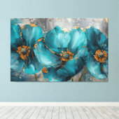 Schönes blaues Blume Gemälde - Blumengrafik Printi Leinwanddruck (Insitu (Holzboden))