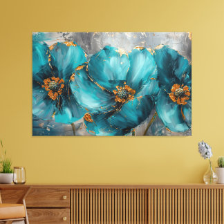 Schönes blaues Blume Gemälde - Blumengrafik Printi Leinwanddruck
