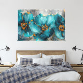 Schönes blaues Blume Gemälde - Blumengrafik Printi Leinwanddruck (Insitu (Schlafzimmer))