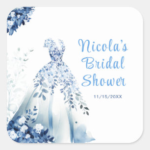 Schönes blaues Blumenkleid Brautdusche Quadratischer Aufkleber