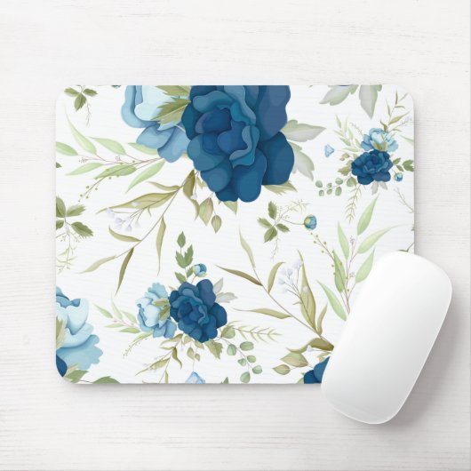 Schönes blaues Blumenmuster Nahtloses Muster Mousepad (Mit Mouse)