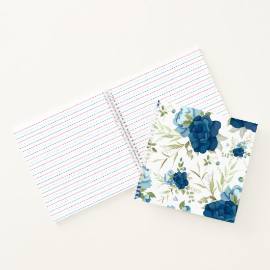 Schönes blaues Blumenmuster Nahtloses Muster Notizblock (Innenseite)