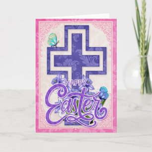 Schönes blaues Christliches Kreuz - Happy Oaster Feiertagskarte