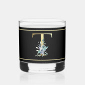 Schönes blaues, florentfarbenes Goldmonogramm T Whiskyglas (Vorderseite)