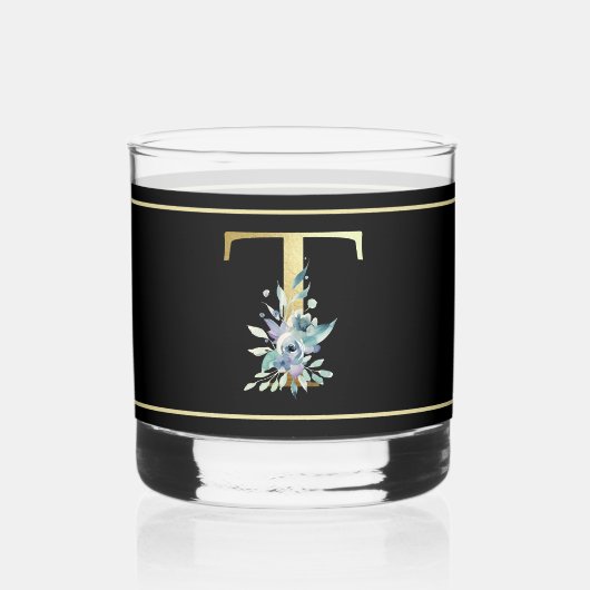 Schönes blaues, florentfarbenes Goldmonogramm T Whiskyglas (Vorderseite)