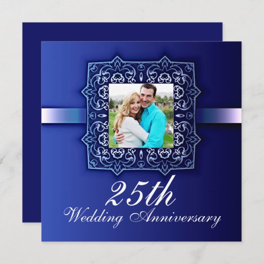 schönes blaues Foto zum 25. Jubiläum Einladung (Vorne/Hinten)