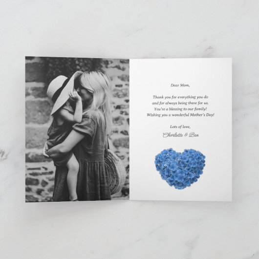 Schönes blaues Foto zum Muttertag Karte (Innenseite)