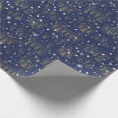 Schönes blaues Gold Winterstädtmuster Geschenkpapier (Ecke)