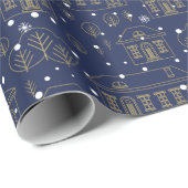Schönes blaues Gold Winterstädtmuster Geschenkpapier (Rolleneckpunkt)