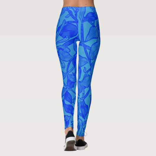 Schönes blaues Honeysuckle Muster von W. Morris Leggings (Rückseite)