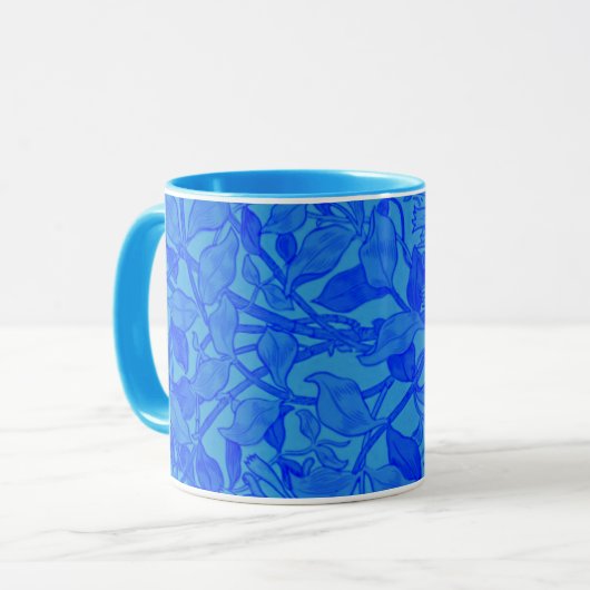 Schönes blaues Honeysuckle Muster von W. Morris Tasse (Vorderseite Links)