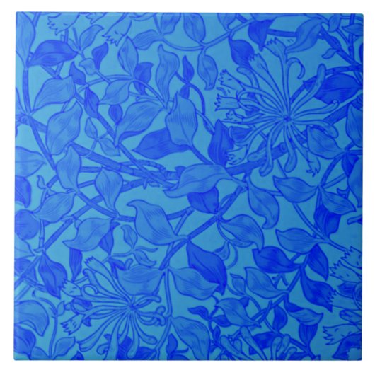 Schönes blaues Indigo-Geißblattmuster Fliese (Vorderseite)