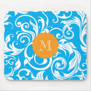 Schönes blaues Monogramm-Blumen-Wallpaper Türkis Mousepad