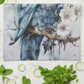 Schönes blaues Owl auf einem Zweig Weihnachten Geschirrtuch (Gefaltet)