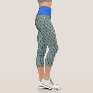 Schönes blaues Pfauenmuster Capri Leggings