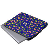 Schönes blaues Rosenmuster Monogramm Laptopschutzhülle (Vorne Knopf)