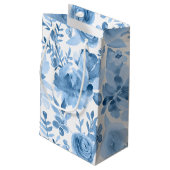 Schönes blaues u. weißes Aquarell mit Blumen Kleine Geschenktüte (Rückseite Schrägansicht)