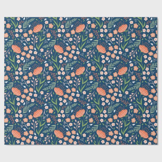 Schönes blaues und orangefarbenes Blumenpapier Geschenkpapier (Flach)