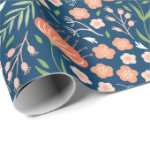 Schönes blaues und orangefarbenes Blumenpapier Geschenkpapier (Rolleneckpunkt)