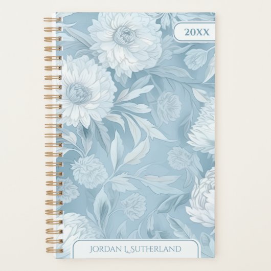 Schönes blaues Wasserfarben-Blumenlogo mit individ Planer (Vorderseite)