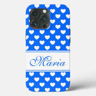 Schönes blaues weißes Herzmuster und Ihr Name Case-Mate iPhone Hülle
