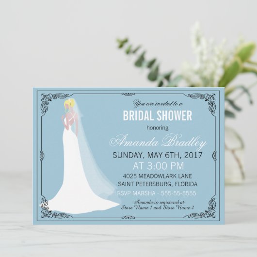 Schönes Blonde Bride Brautparty Einladung (Stehend Vorderseite)