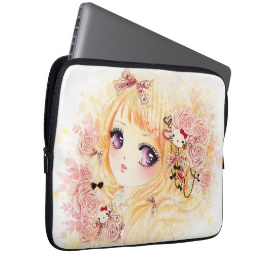 Schönes blondes Mädchen mit Rosen Laptopschutzhülle (Vorne Rechts)