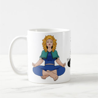 Schönes blondes Mädchen Yoga-Pose Lotus Süß Kaffeetasse