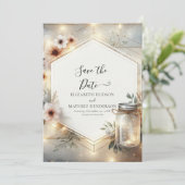 Schönes Bloom Mason Jar Wedding Save The Date (Stehend Vorderseite)