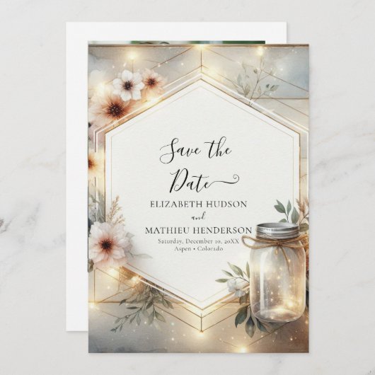 Schönes Bloom Mason Jar Wedding Save The Date (Vorne/Hinten)