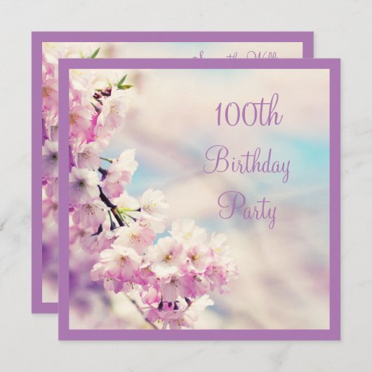 Schönes Blossom 100. Geburtstag Einladung (Vorne/Hinten)