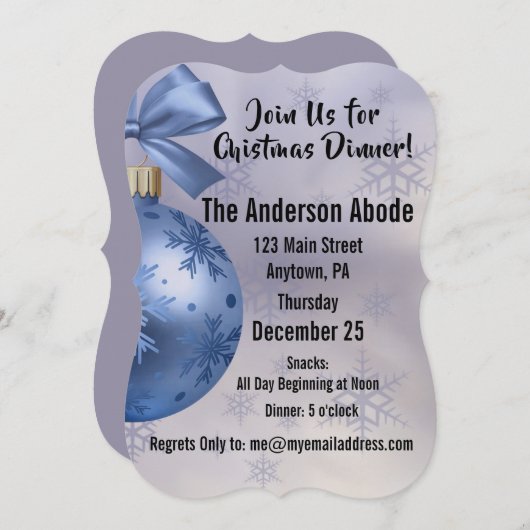 Schönes Blue Bobble Ornament auf einem Seidenband Einladung (Vorne/Hinten)