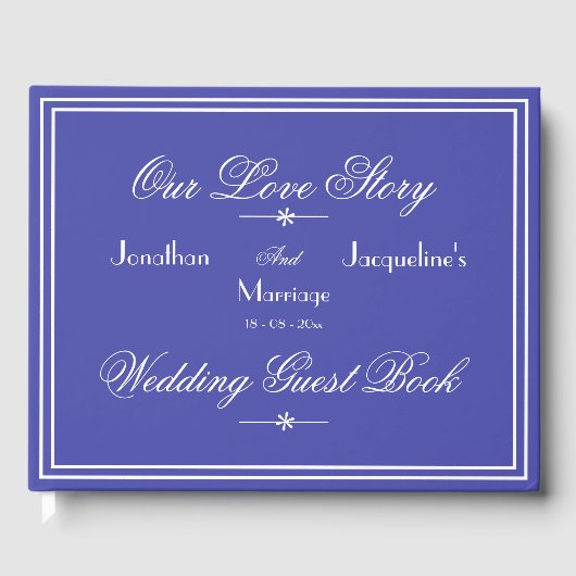 Schönes Blue Chic Script Elegante Blue Wedding Gästebuch (Vorderseite)