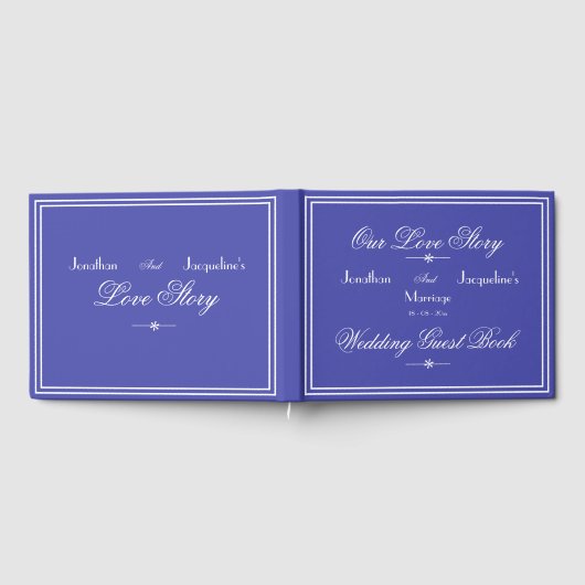 Schönes Blue Chic Script Elegante Blue Wedding Gästebuch (Voll)
