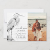 Schönes Blue Heron Water Bird Wedding Foto Save The Date (Vorderseite)