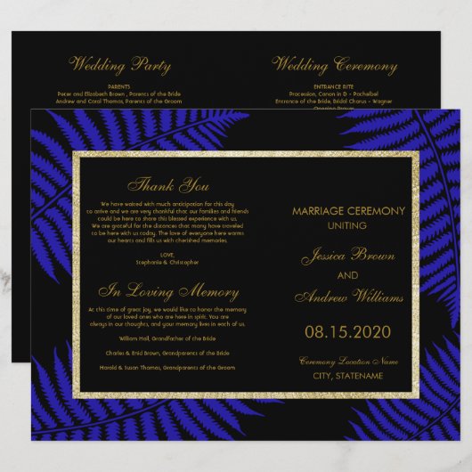 Schönes Blue Leaf Bracken Wedding Programm (Vorne/Hinten)